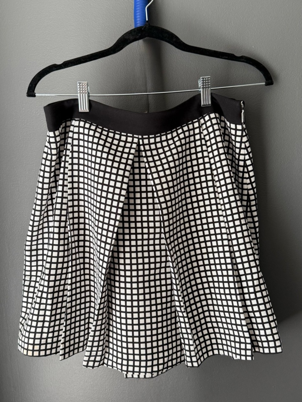 Black & White Grid A-Line Skirt with side zipper- Women's